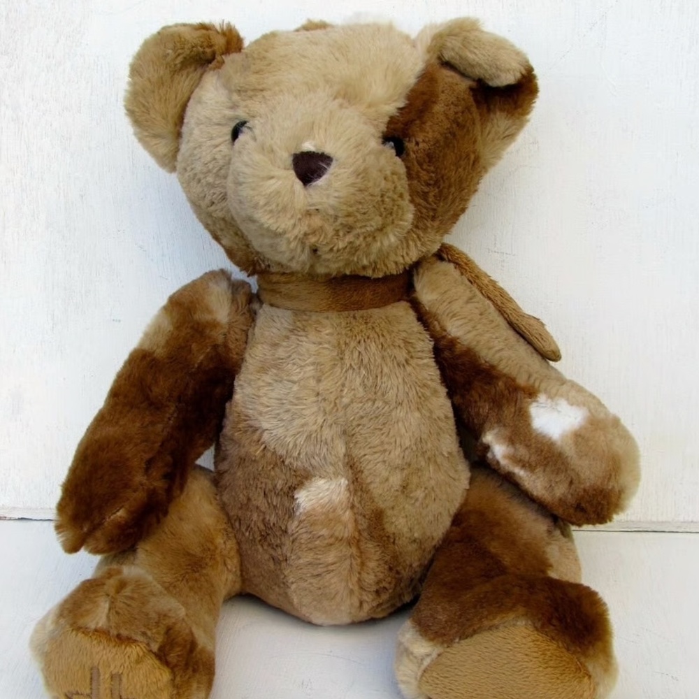 Dennis Basso Teddy Bear Faux Fur Scarf Patchwork 15" Plush Brown Beige Marbled